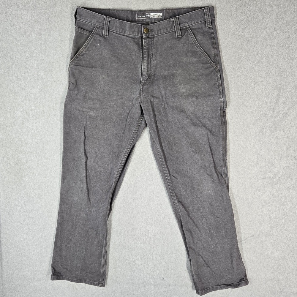 Carhartt Men Pants 36X30 Gray Cargo Work Pants Carpenter Canvas BN3279-M Flex